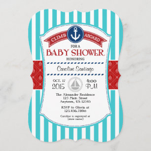 Invitation du Baby shower nautique Turquoise rouge