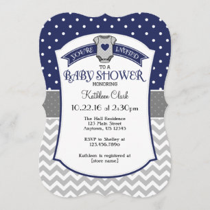 Invitation du Baby shower Navy Blue Polka Dot Chev