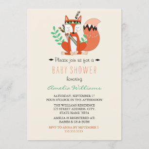 Invitation du Baby shower neutre Fox Woodland