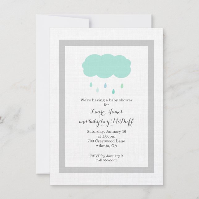 Invitation du Baby shower nuage de pluie (Devant)