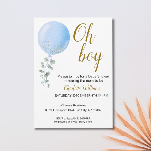 Invitation du Baby shower Oh Boy Editable (Créateur téléchargé)