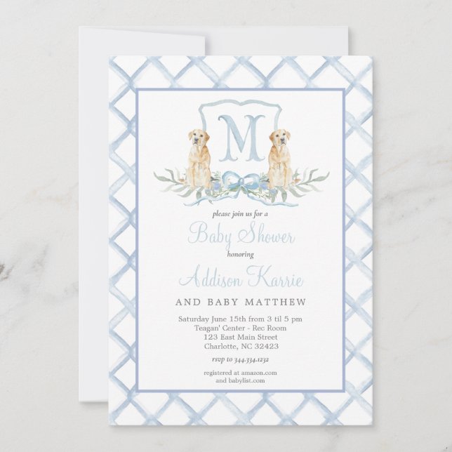 Invitation du Baby shower Preppy Puppy Chig Crest (Devant)