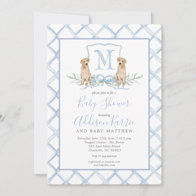 Invitation du Baby shower Preppy Puppy Chig Crest (Devant)