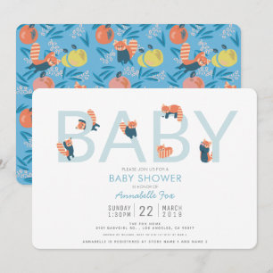 Invitation du Baby shower Red Panda Blue Boy