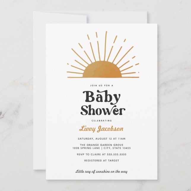 Invitation du Baby shower Retro Sunshine (Devant)