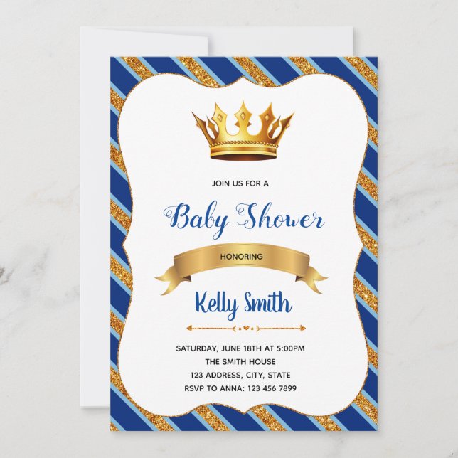 Invitation du baby shower royal bleu (Devant)