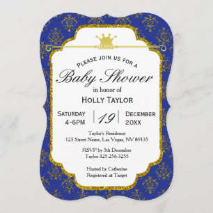 Invitation du Baby shower Royal Blue Gold