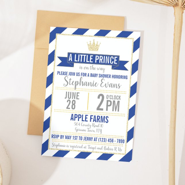Invitation du Baby shower Royal Blue Gold (Créateur téléchargé)