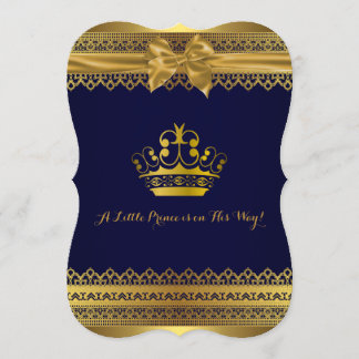Invitation du Baby shower Royal Blue & Gold Crown