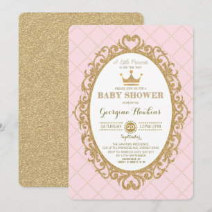 Invitation du Baby shower royal d'or rose