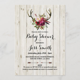 Invitation du Baby shower Rustic Antler Floral Woo