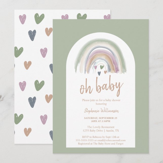 Invitation du Baby shower Sage Green Boho Arch (Devant / Derrière)