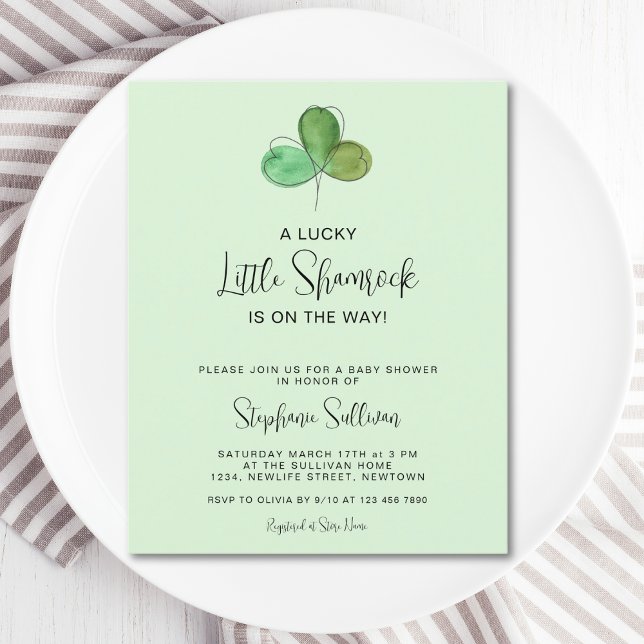Invitation du Baby shower Shamrock vert du budget (Créateur téléchargé)