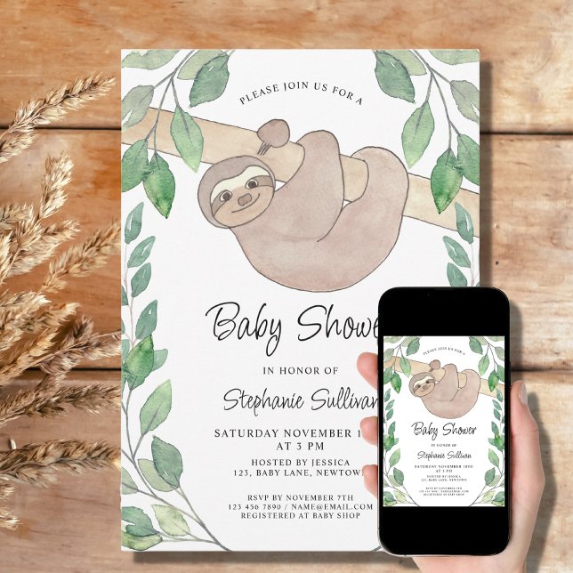 Invitation du Baby shower Sloth (Créateur téléchargé)