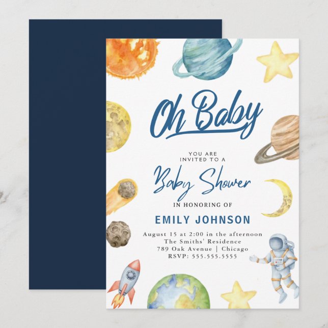 Invitation du Baby shower spatial Astronaut (Devant / Derrière)