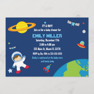 Invitation du Baby shower spatial astronaute