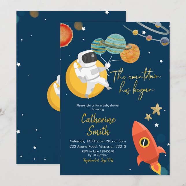 Invitation du Baby shower spatial solaire Planète (Devant / Derrière)