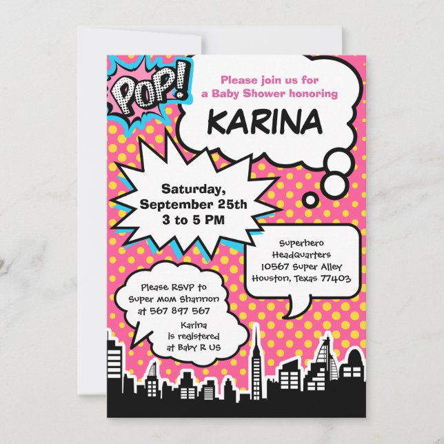 Invitation du Baby shower Superhero (Devant)