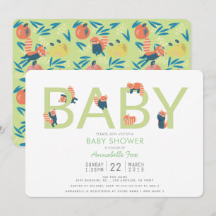 Invitation du Baby shower vert Panda Rouge