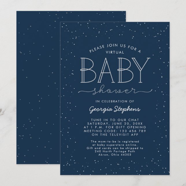 Invitation du baby shower virtuel Star (Devant / Derrière)