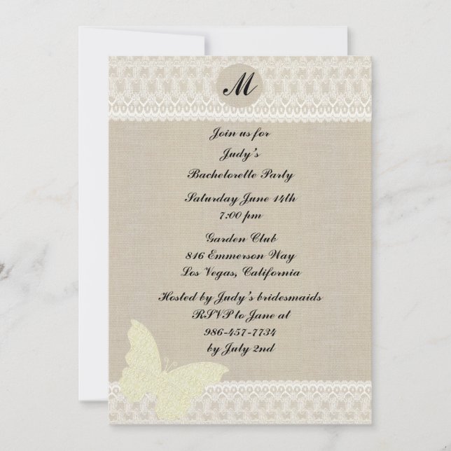 Invitation Du Bachelorette De Burlap And Lace Mono (Devant)