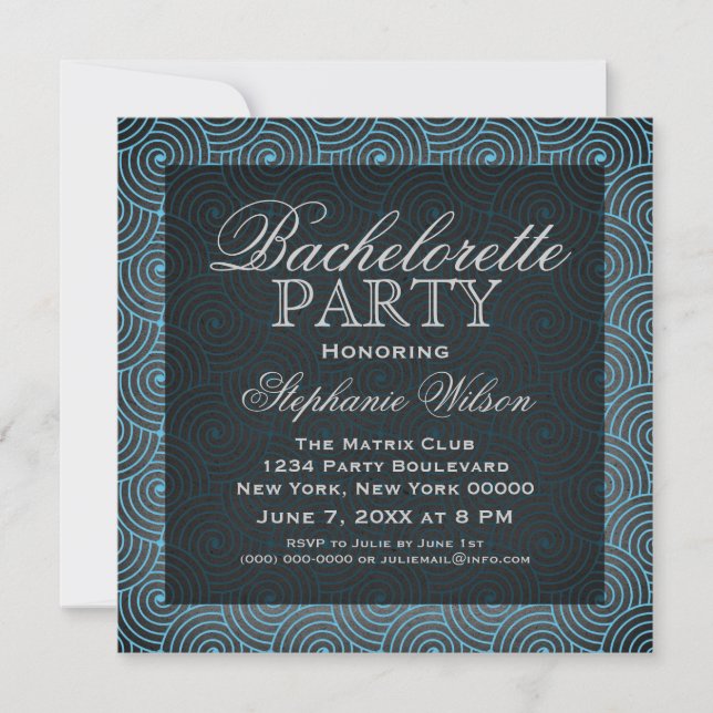Invitation du Bachelorette Mod Swirls, Bleu (Devant)