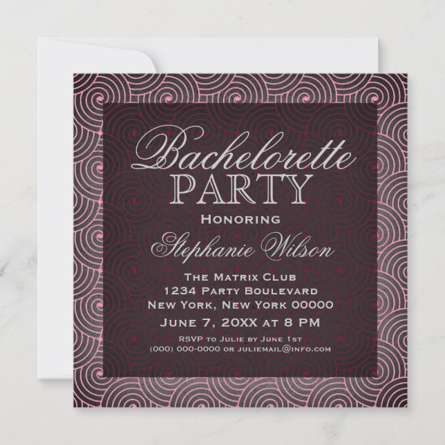 Invitation du Bachelorette Mod Swirls, Rose (Devant)