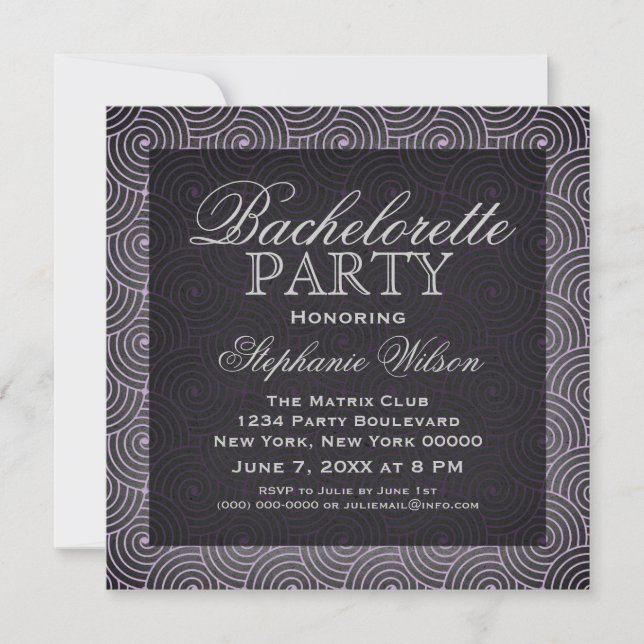 Invitation du Bachelorette Mod Swirls, violet (Devant)