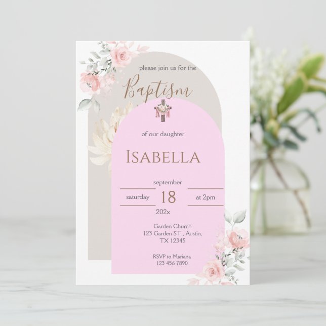 Invitation du baptême rose (Debout devant)