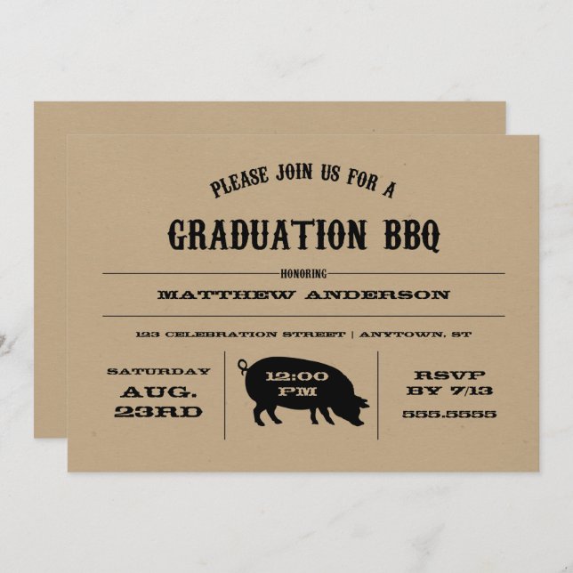 Invitation du barbecue de graduation vintage (Devant / Derrière)