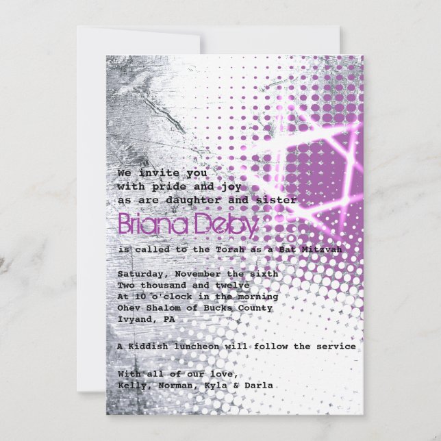 Invitation du Bat mitzvah à la barre d'étoiles de  (Devant)