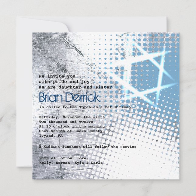 Invitation du Bat mitzvah à la barre d'étoiles de  (Devant)