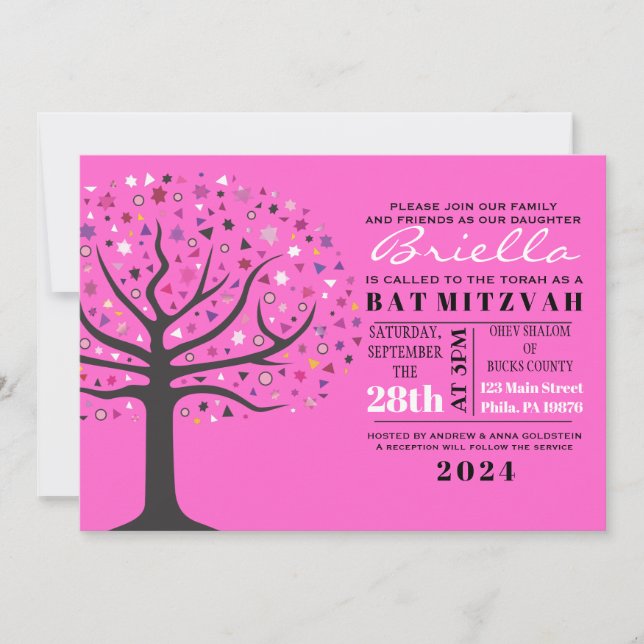 Invitation du Bat mitzvah Abstact Tree of Life (Devant)