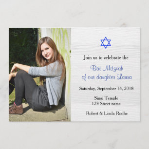 Invitation du Bat mitzvah Blue Star et White Wood