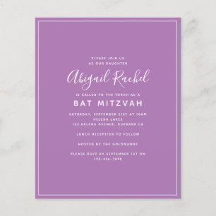 Invitation du Bat mitzvah budget moderne violet