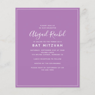 Invitation du Bat mitzvah budget moderne violet