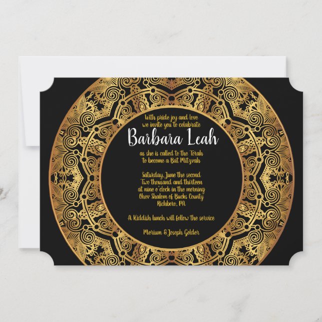 Invitation du Bat mitzvah circulaire GOLDEN (Devant)