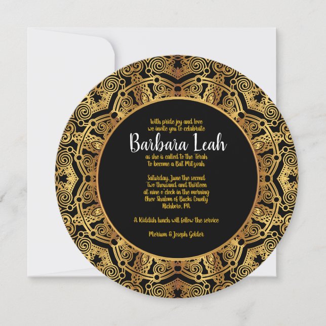 Invitation du Bat mitzvah circulaire GOLDEN (Devant)