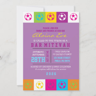 Invitation du Bat mitzvah cool SOCCER Neon Bar