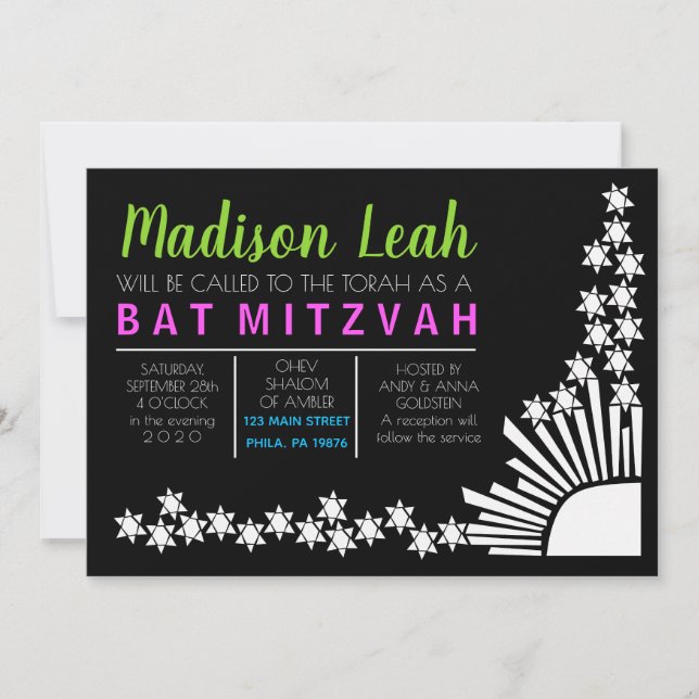 Invitation du Bat mitzvah de barre de CRÉATION (Devant)