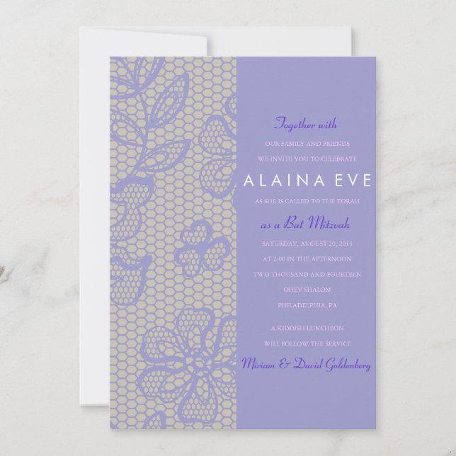 Invitation du Bat mitzvah de barre PURPLE LACE vin (Devant)
