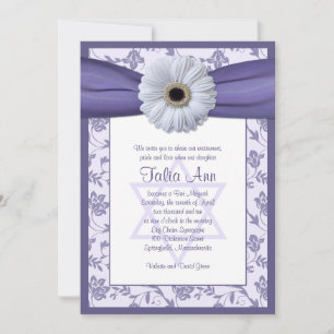 Invitation du Bat mitzvah de Damas Floral blanc vi