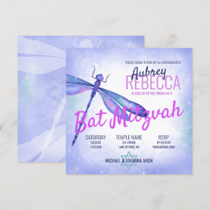 Invitation du Bat mitzvah de libellules bleu clair