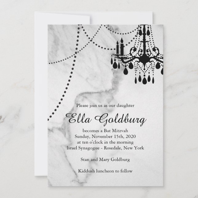 Invitation du Bat mitzvah de lustre sur le marbre (Devant)