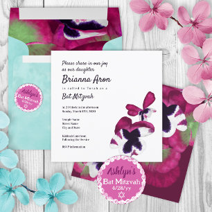 Invitation du Bat mitzvah de Pansies roses profond