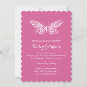 Invitation du Bat mitzvah de papillon Fuchsia