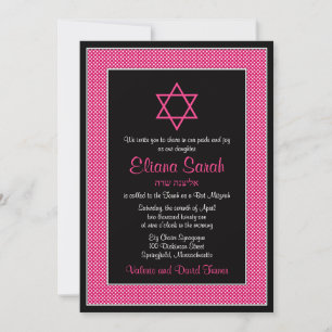 Invitation du Bat mitzvah de points Polka rose et