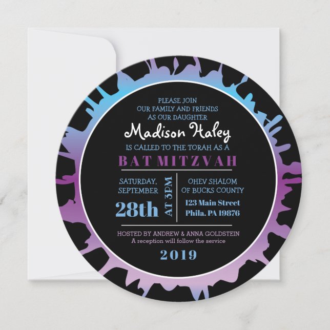 Invitation du Bat mitzvah GLOW Rainbow Splash (Devant)