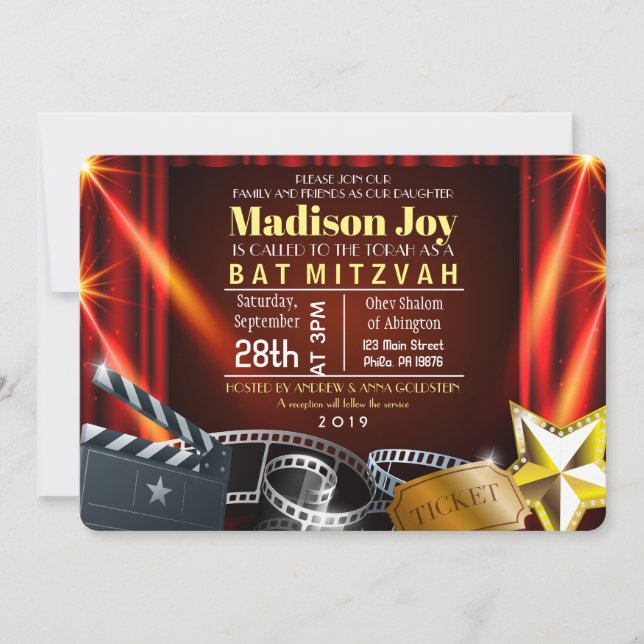 Invitation du Bat mitzvah MOVIE STAR HOLLYWOOD (Devant)