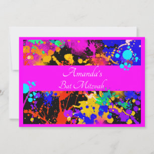 Invitation du Bat mitzvah Neon Paint Splatter